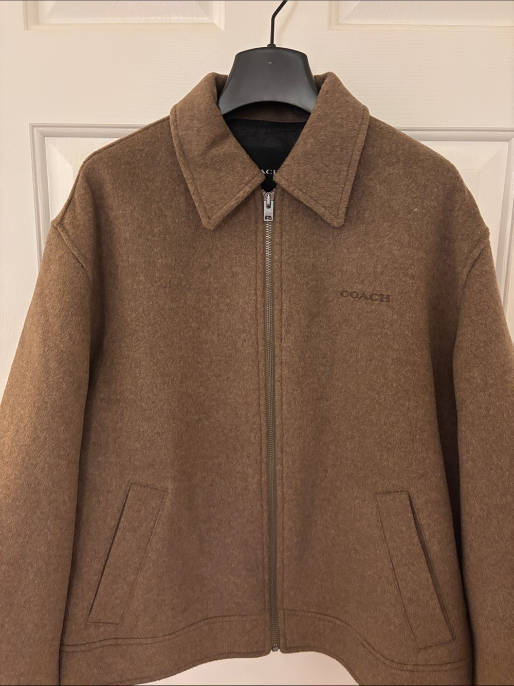 Coach: Women’s Bomber Brown Wool-Blend Zip Jacket